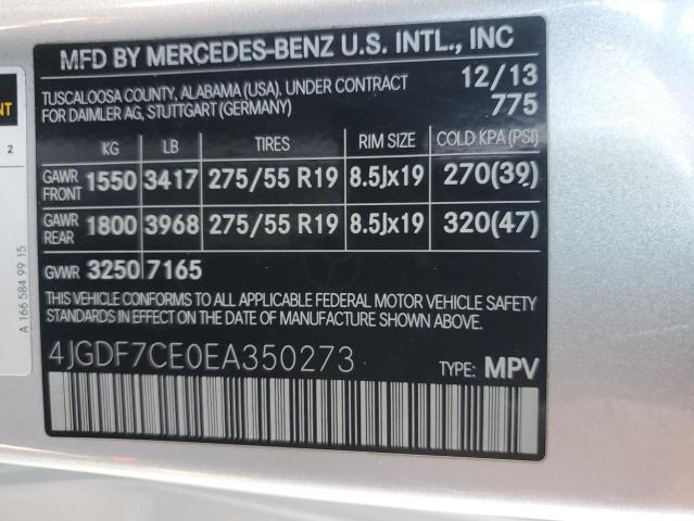 4JGDF7CE0EA350273 - 2014 MERCEDES-BENZ GL 450 4MATIC SILVER photo 13