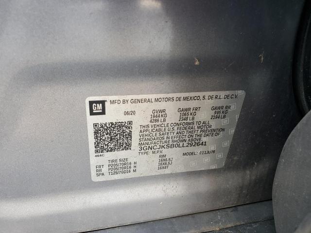 3GNCJKSB0LL292641 - 2020 CHEVROLET TRAX LS SILVER photo 13