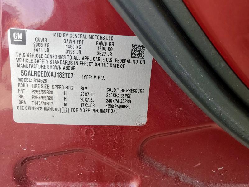 5GALRCEDXAJ182707 - 2010 BUICK ENCLAVE CXL RED photo 13