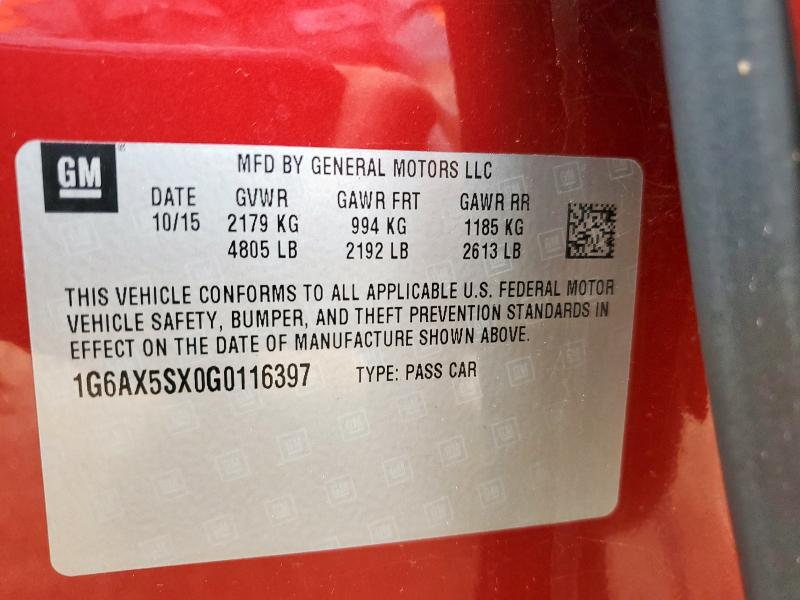 1G6AX5SX0G0116397 - 2016 CADILLAC CTS LUXURY COLLECTION RED photo 13