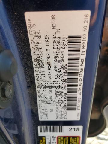 3TMJU4GN6FM188000 - 2015 TOYOTA TACOMA DOUBLE CAB PRERUNNER BLUE photo 12