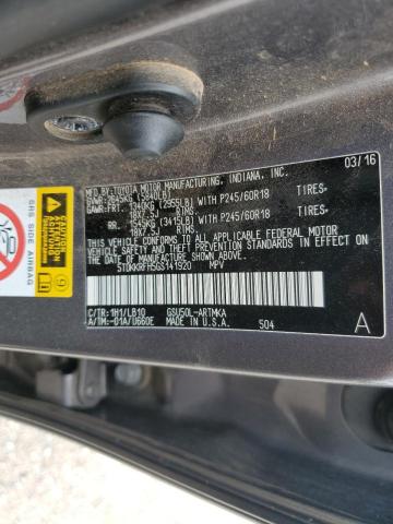 5TDKKRFH5GS141920 - 2016 TOYOTA HIGHLANDER XLE GRAY photo 13