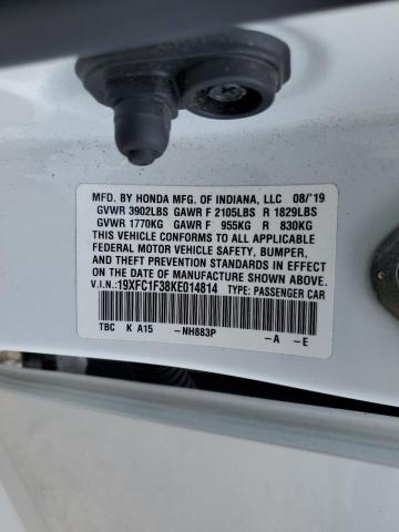 19XFC1F38KE014814 - 2019 HONDA CIVIC EX 白色 照片 13