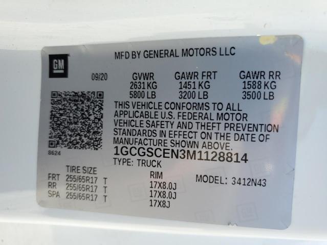 1GCGSCEN3M1128814 - 2021 CHEVROLET COLORADO LT WHITE photo 12