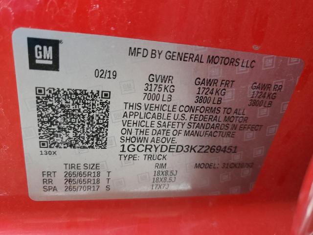 1GCRYDED3KZ269451 - 2019 CHEVROLET silverado K1500 LT RED photo 12