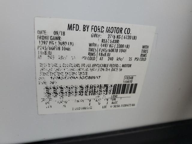 1FM5K7B86JGC86937 - 2018 FORD EXPLORER Biały zdjęcie 13