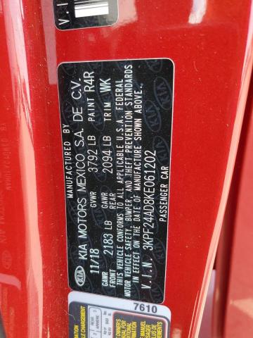 3KPF24AD8KE061202 - 2019 KIA FORTE FE RED photo 12