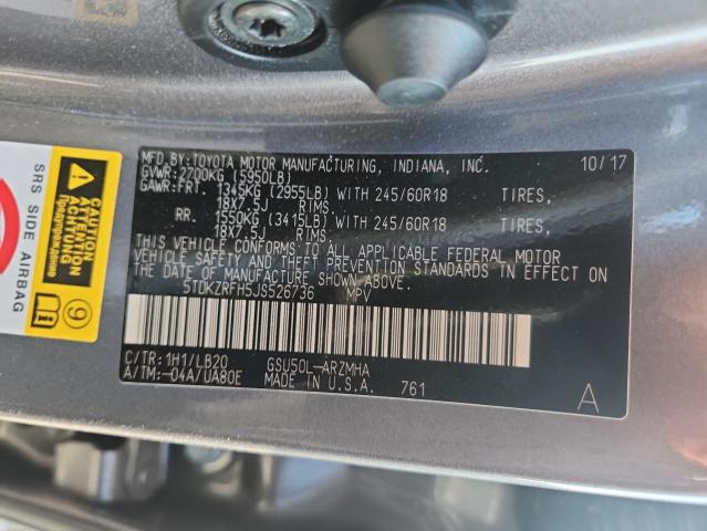 5TDKZRFH5JS526736 - 2018 TOYOTA HIGHLANDER SE Gri fotoğraf 14