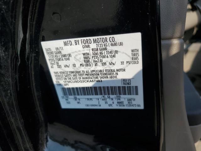 1FMCU9DG3CKA67483 - 2012 FORD ESCAPE XLT Schwarz Foto 12