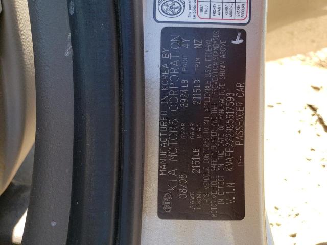 KNAFE222995617593 - 2009 KIA SPECTRA EX BEIGE photo 13