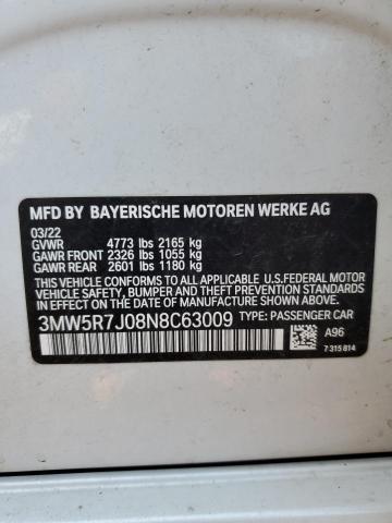 3MW5R7J08N8C63009 - 2022 BMW 330XI WHITE photo 12