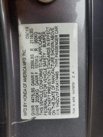 1HGCV1F31KA174485 - 2019 HONDA ACCORD SPORT Boz foto 12