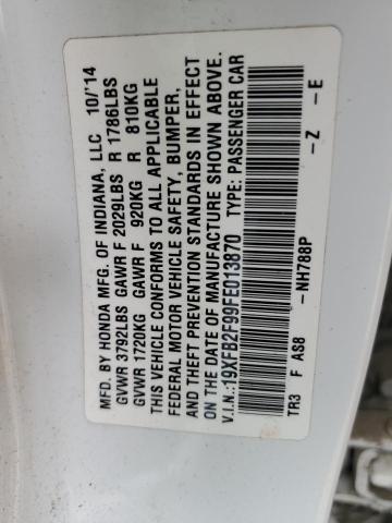 19XFB2F99FE013870 - 2015 HONDA CIVIC EXL Սպիտակ լուսանկար 12