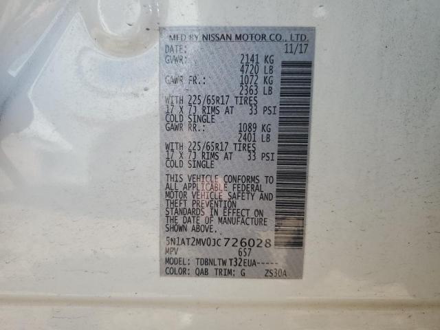 5N1AT2MV0JC726028 - 2018 NISSAN ROGUE S WHITE photo 12