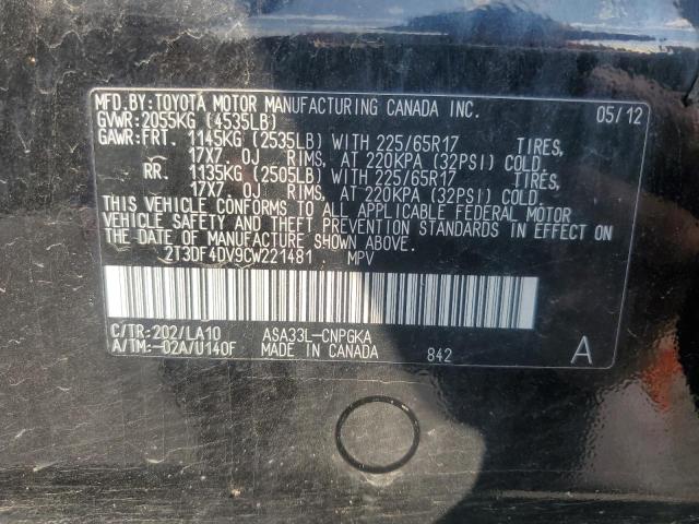 2T3DF4DV9CW221481 - 2012 TOYOTA RAV4 LIMITED Qara foto 12