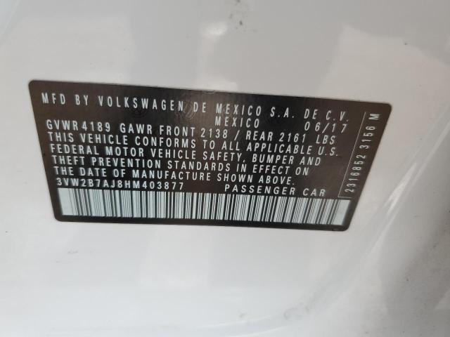 3VW2B7AJ8HM403877 - 2017 VOLKSWAGEN JETTA S WHITE photo 12