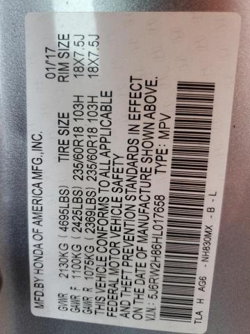 5J6RW2H86HL017658 - 2017 HONDA CR-V EXL SILVER photo 13