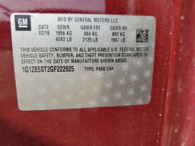 1G1ZE5ST2GF222925 - 2016 CHEVROLET MALIBU LT MAROON photo 12