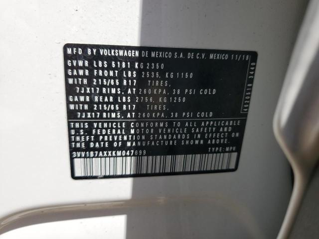 3VV1B7AXXKM047699 - 2019 VOLKSWAGEN TIGUAN S WHITE photo 13