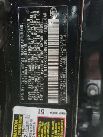 4T1B11HK1JU066290 - 2018 TOYOTA CAMRY L BLACK photo 13