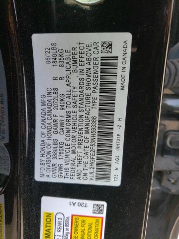 2HGFE2F53NH593366 - 2022 HONDA CIVIC SPORT 黑色 照片 12