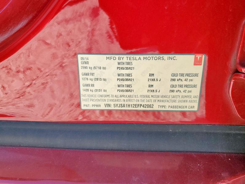 5YJSA1H12EFP42062 - 2014 TESLA MODEL S 红色 照片 12