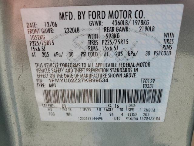 1FMYU02Z27KB99534 - 2007 FORD ESCAPE XLS TEAL photo 13