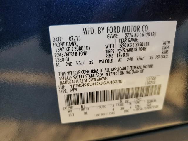 1FM5K8DH2GGA48238 - 2016 FORD EXPLORER XLT Көк фото 13