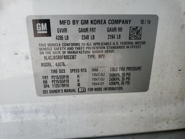 KL4CJBSB0FB053387 - 2015 BUICK ENCORE CONVENIENCE თეთრი ფოტო 14