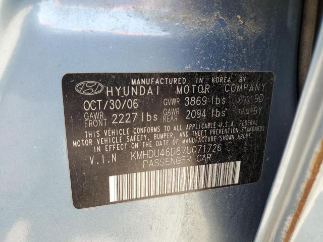 KMHDU46D67U071726 - 2007 HYUNDAI ELANTRA GLS BLUE photo 13