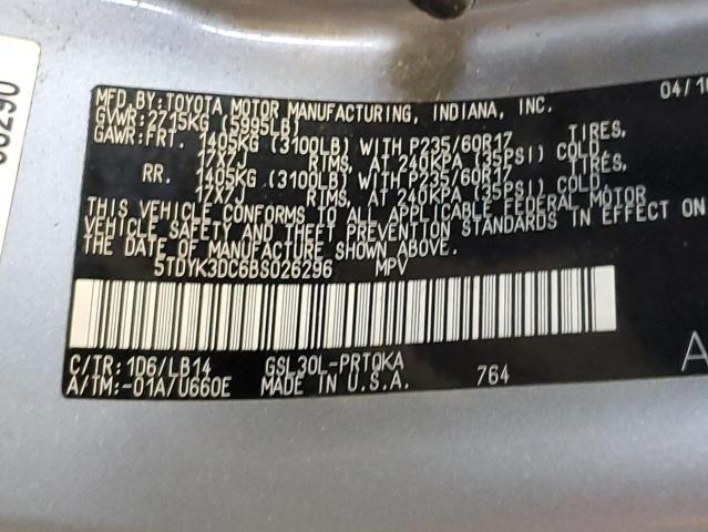 5TDYK3DC6BS026296 - 2011 TOYOTA SIENNA XLE 银色 照片 13