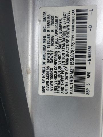 1HGEM21155L078178 - 2005 HONDA CIVIC DX VP Gümüş foto 12