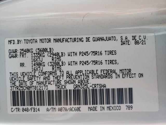 3TYRZ5CN0MT012173 - 2021 TOYOTA TACOMA ACCESS CAB თეთრი ფოტო 13