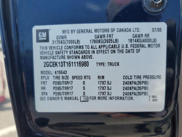 2GCEK13T161116980 - 2006 CHEVROLET SILVERADO K1500 BLUE photo 12