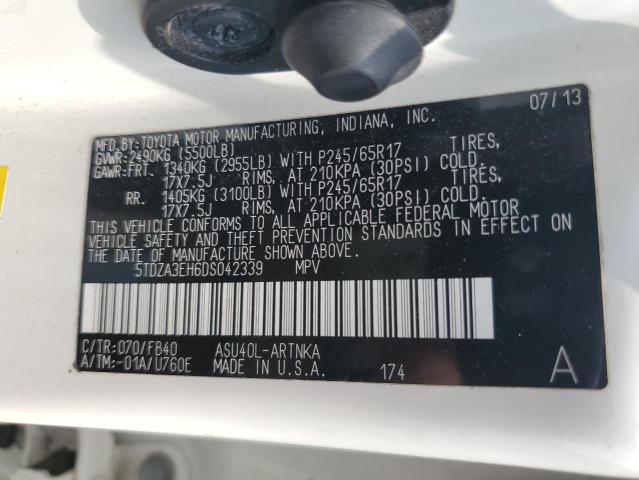 5TDZA3EH6DS042339 - 2013 TOYOTA HIGHLANDER BASE 白色 照片 13