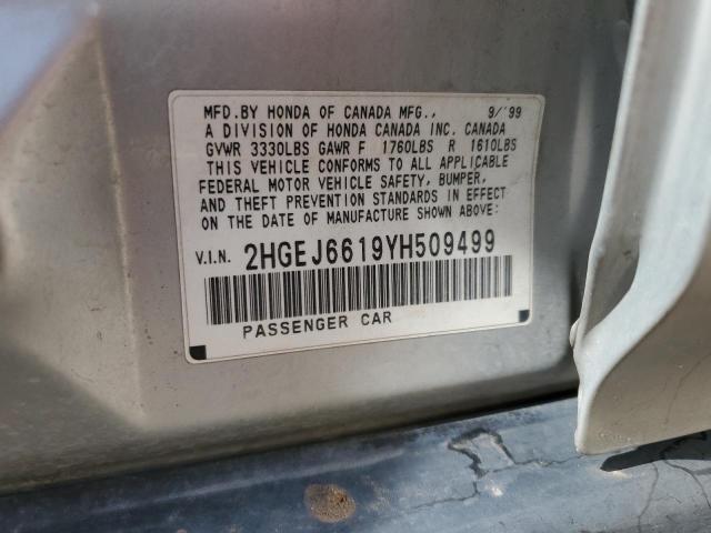 2HGEJ6619YH509499 - 2000 HONDA CIVIC BASE SILVER photo 12