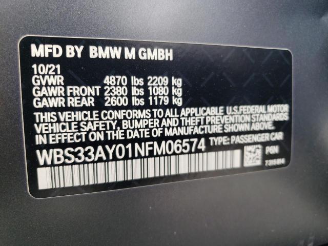 WBS33AY01NFM06574 - 2022 BMW M3 COMPETITION GRAY photo 12