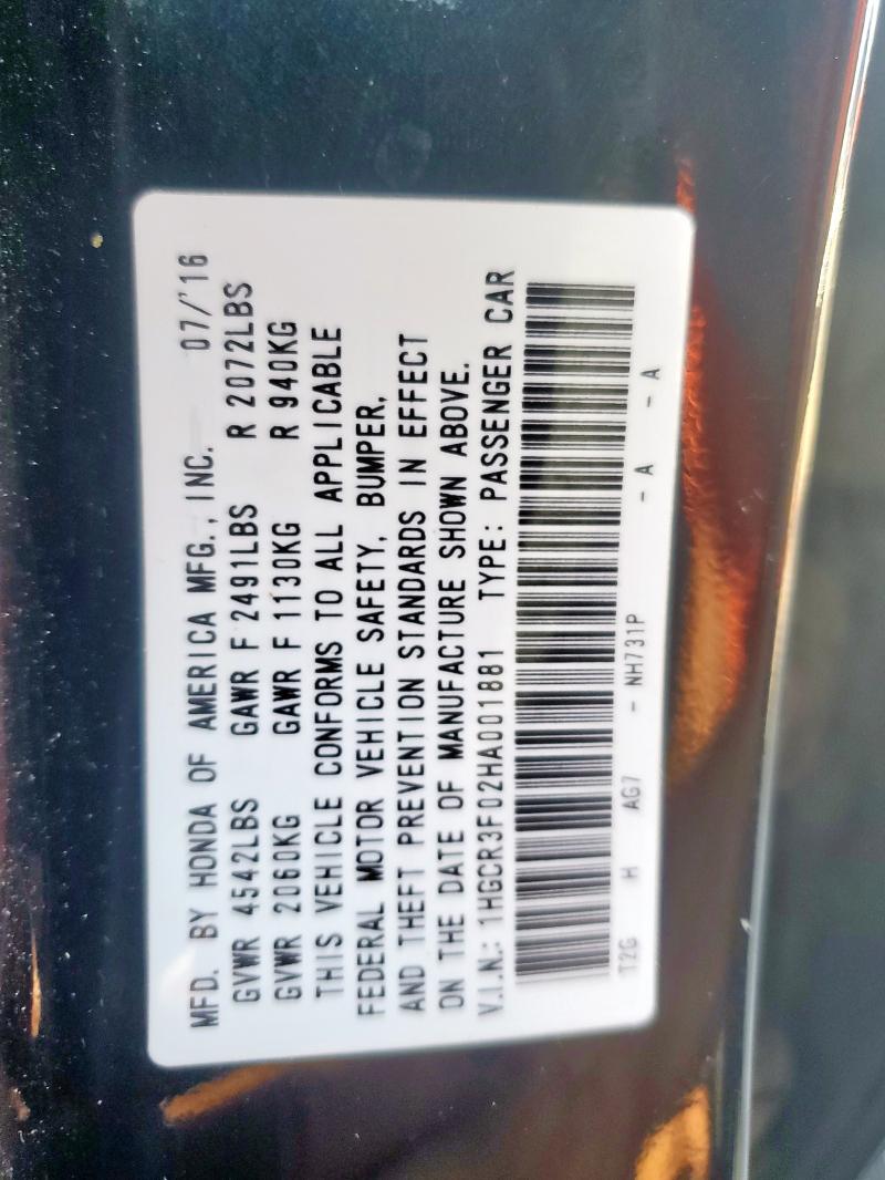 1HGCR3F02HA001881 - 2017 HONDA ACCORD EXL BLACK photo 13