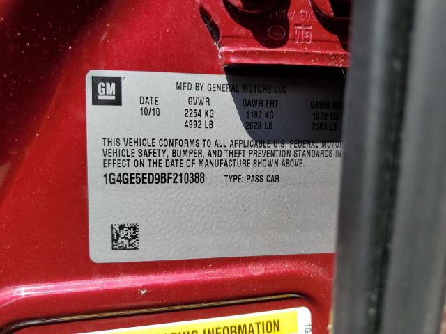 1G4GE5ED9BF210388 - 2011 BUICK LACROSSE CXS 勃艮第红 照片 12