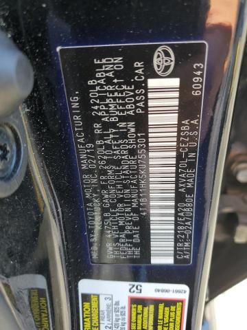 4T1B11HK5KU755301 - 2019 TOYOTA CAMRY L BLACK photo 12