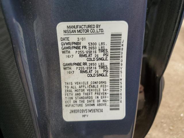 JN8DR09Y51W597634 - 2001 NISSAN PATHFINDER LE BLUE photo 13