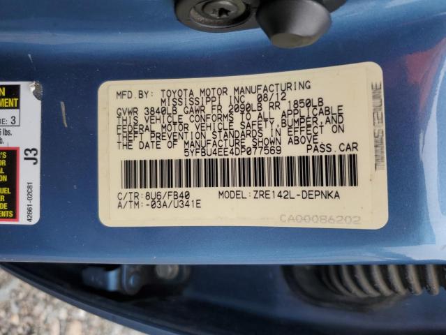 5YFBU4EE4DP077569 - 2013 TOYOTA COROLLA BASE Mavi foto 13