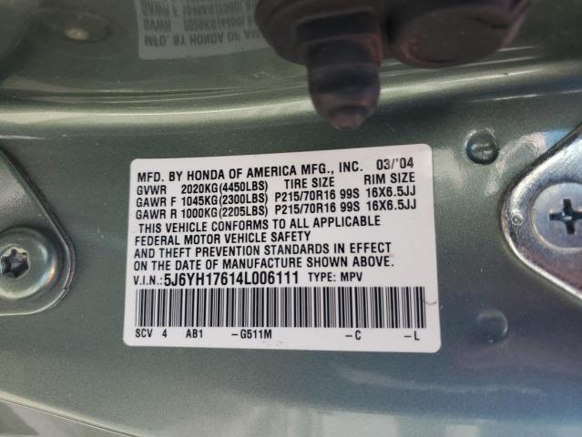 5J6YH17614L006111 - 2004 HONDA ELEMENT EX GREEN photo 13