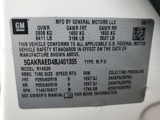 5GAKRAED4BJ401355 - 2011 BUICK ENCLAVE CX CREAM photo 13