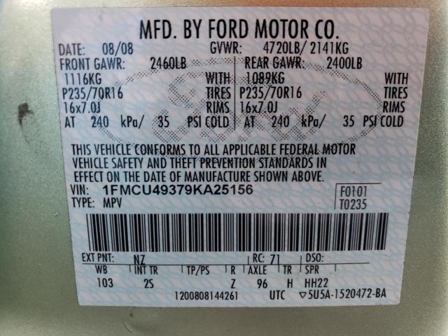 1FMCU49379KA25156 - 2009 FORD ESCAPE HYBRID GREEN photo 12