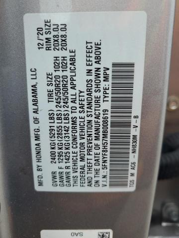 5FNYF8H57MB008619 - 2021 HONDA PASSPORT EXL ნაცრისფერი ფოტო 13