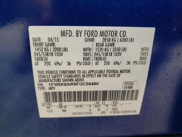 1FM5K8AR9FGC66480 - 2015 FORD EXPLORER POLICE INTERCEPTOR BLUE photo 13