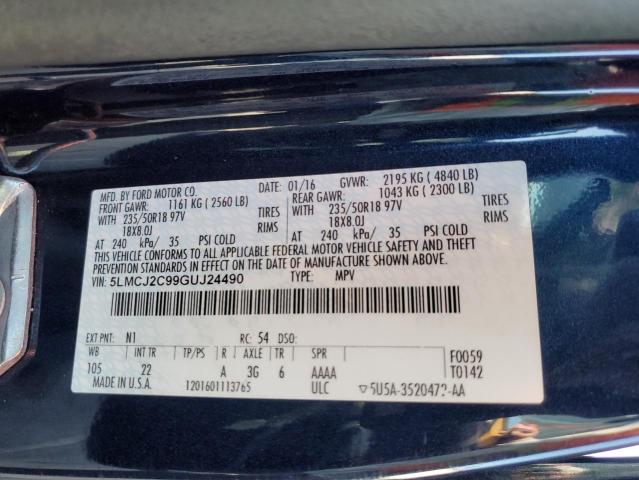 5LMCJ2C99GUJ24490 - 2016 LINCOLN MKC SELECT Niebieski zdjęcie 12