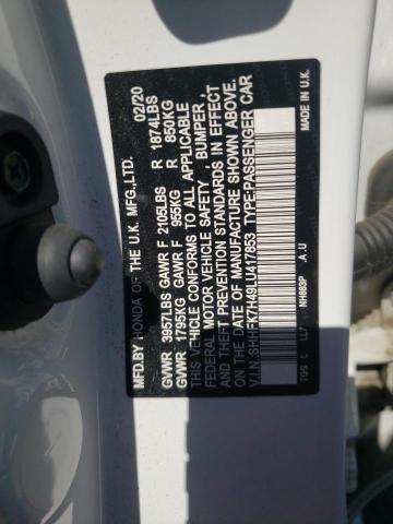 SHHFK7H49LU417853 - 2020 HONDA CIVIC SPORT 白色 照片 12