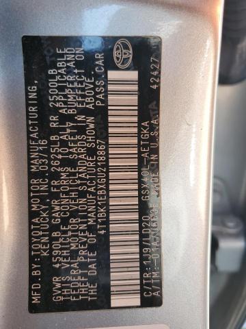 4T1BK1EBXGU218867 - 2016 TOYOTA AVALON XLE SILVER photo 13